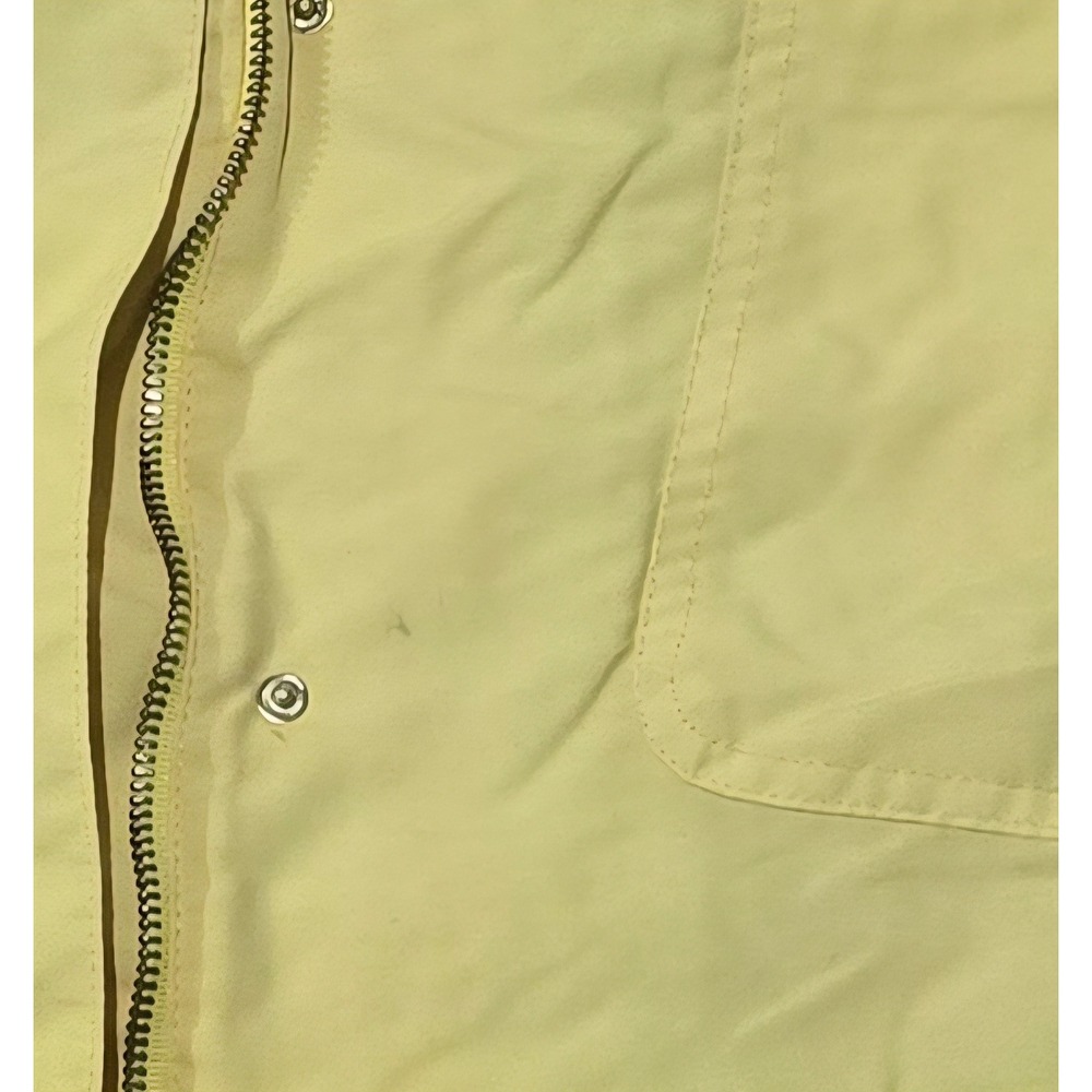 Water Resistant Yellow Raincoat Gingham Lined Hood Nautical Anchor 1 Button Gone - Picture 7 of 9